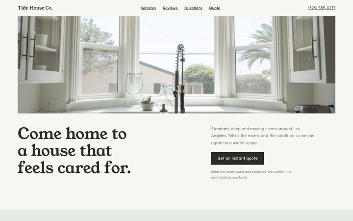 Clean Slate look for a house cleaning site