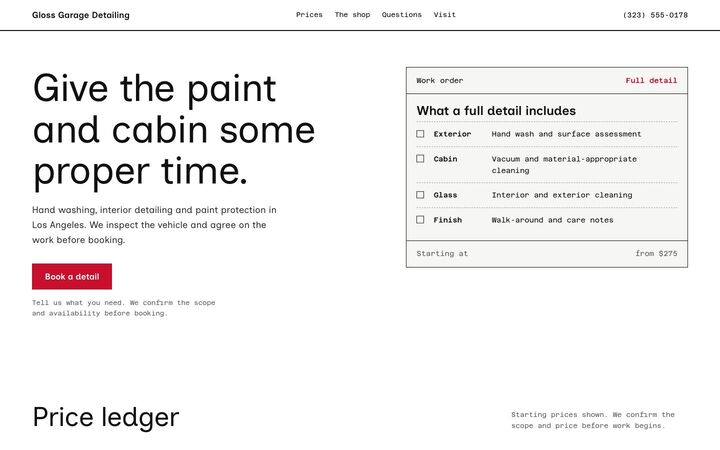 Work Order, a auto detailing website