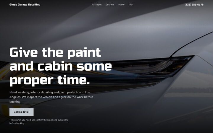 Showroom, a auto detailing website
