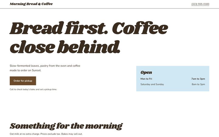 Sunny Side, a bakery and café website