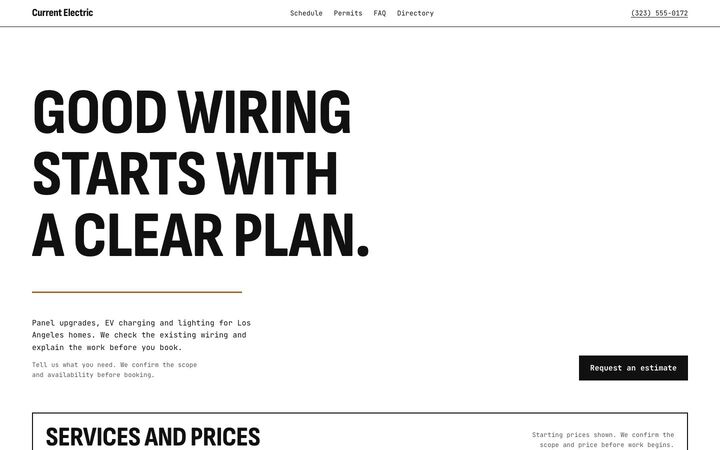 Panel Schedule, a electrical services website