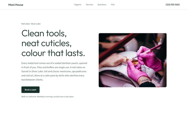 Clean Room, a nail salon website