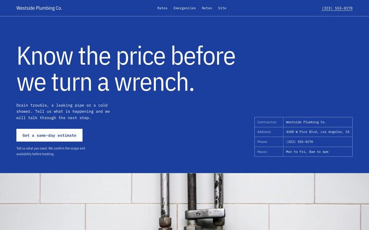 Blueprint, a plumbing website