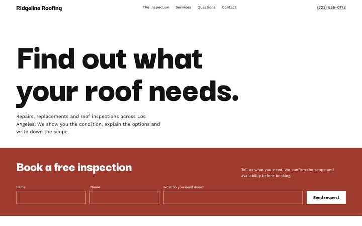 Free Inspection, a roofing website