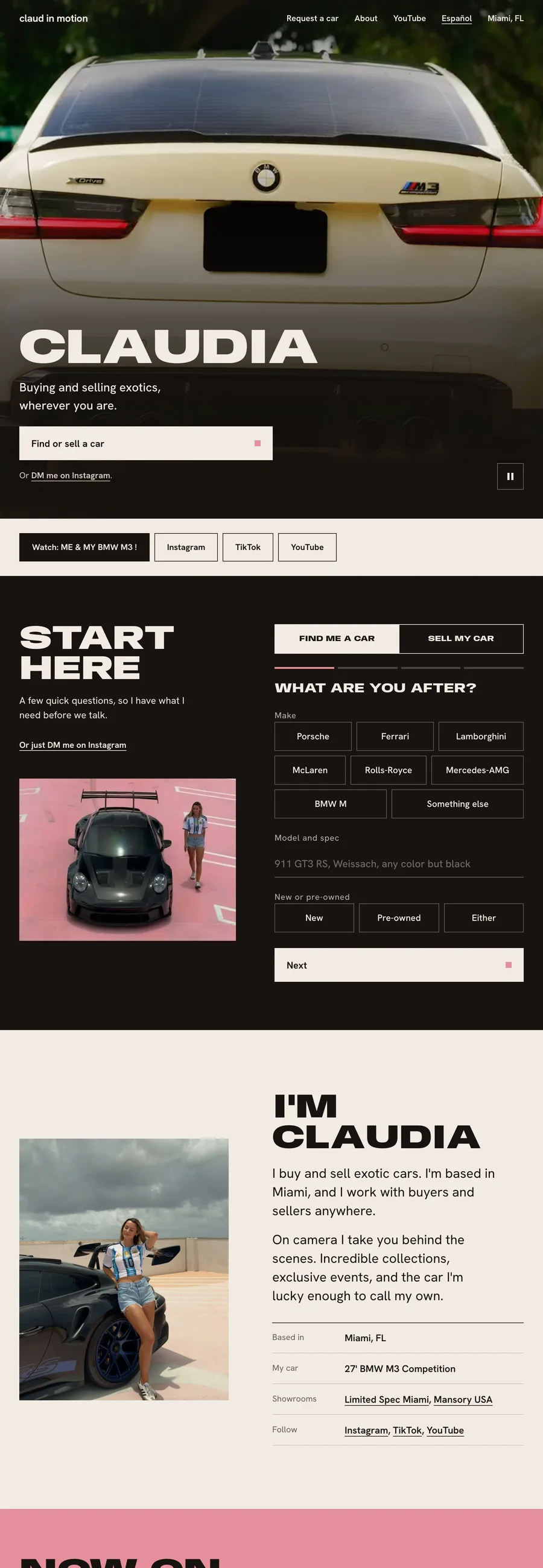 claud in motion website, full page