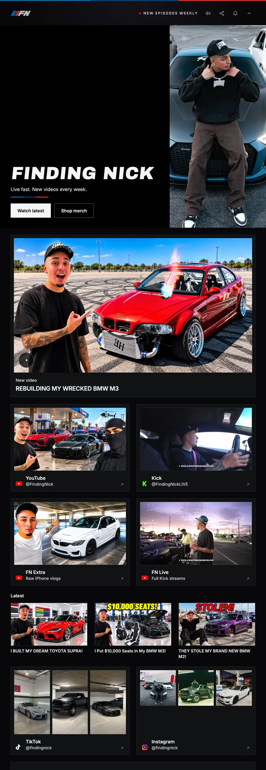 Finding Nick website, full page