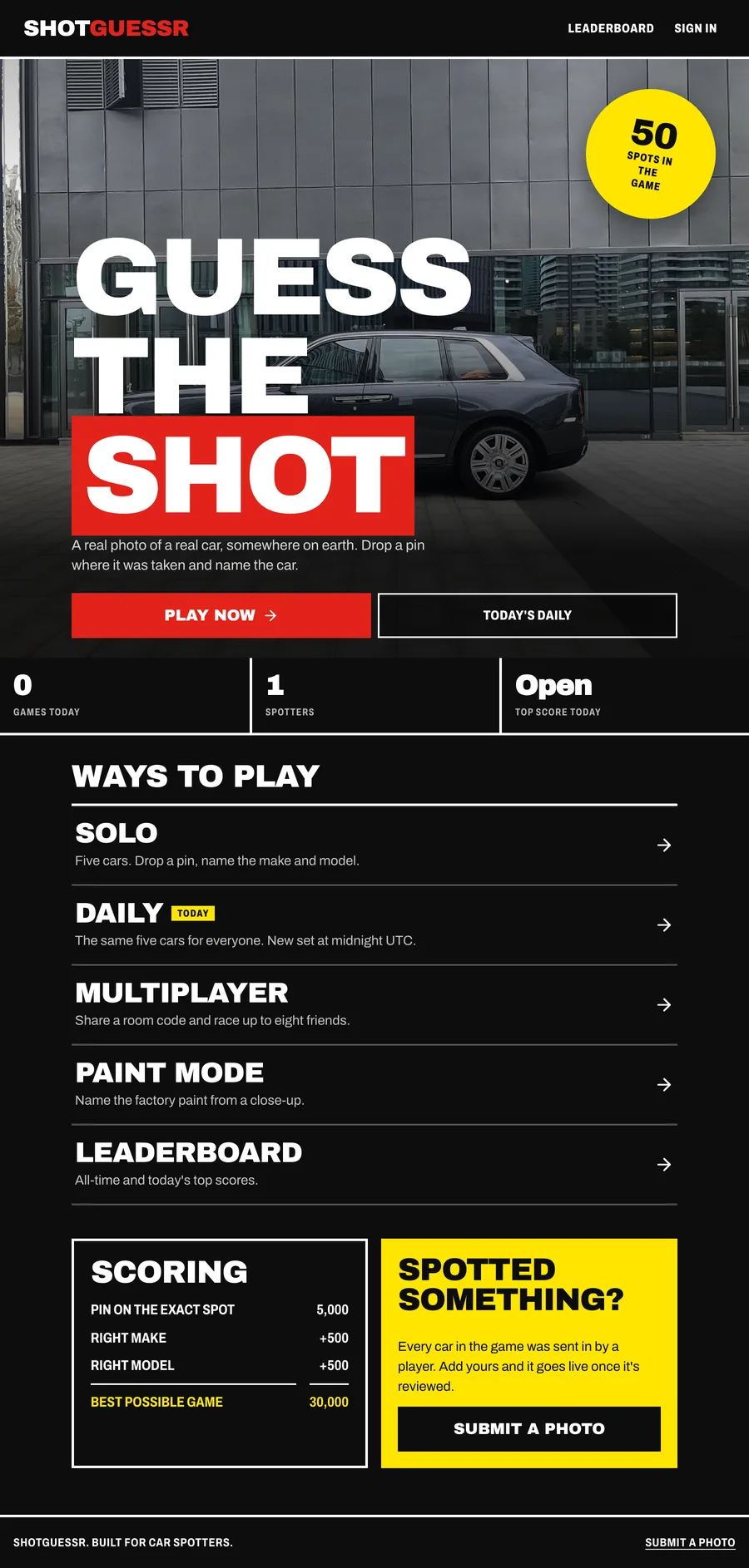 ShotGuessr website, full page