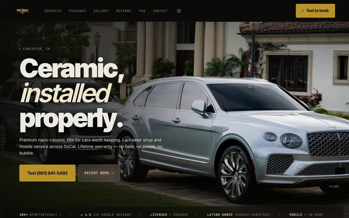 The Tint Vault website